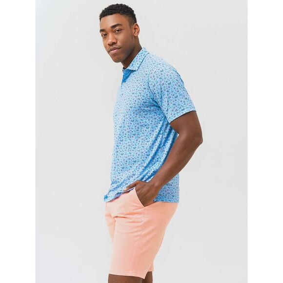 PETER MILLAR SEASIDE DRIRELEASE NATURAL TOUCH PARTY PARROTS POLO Blue Size Large - Picture 2 of 15